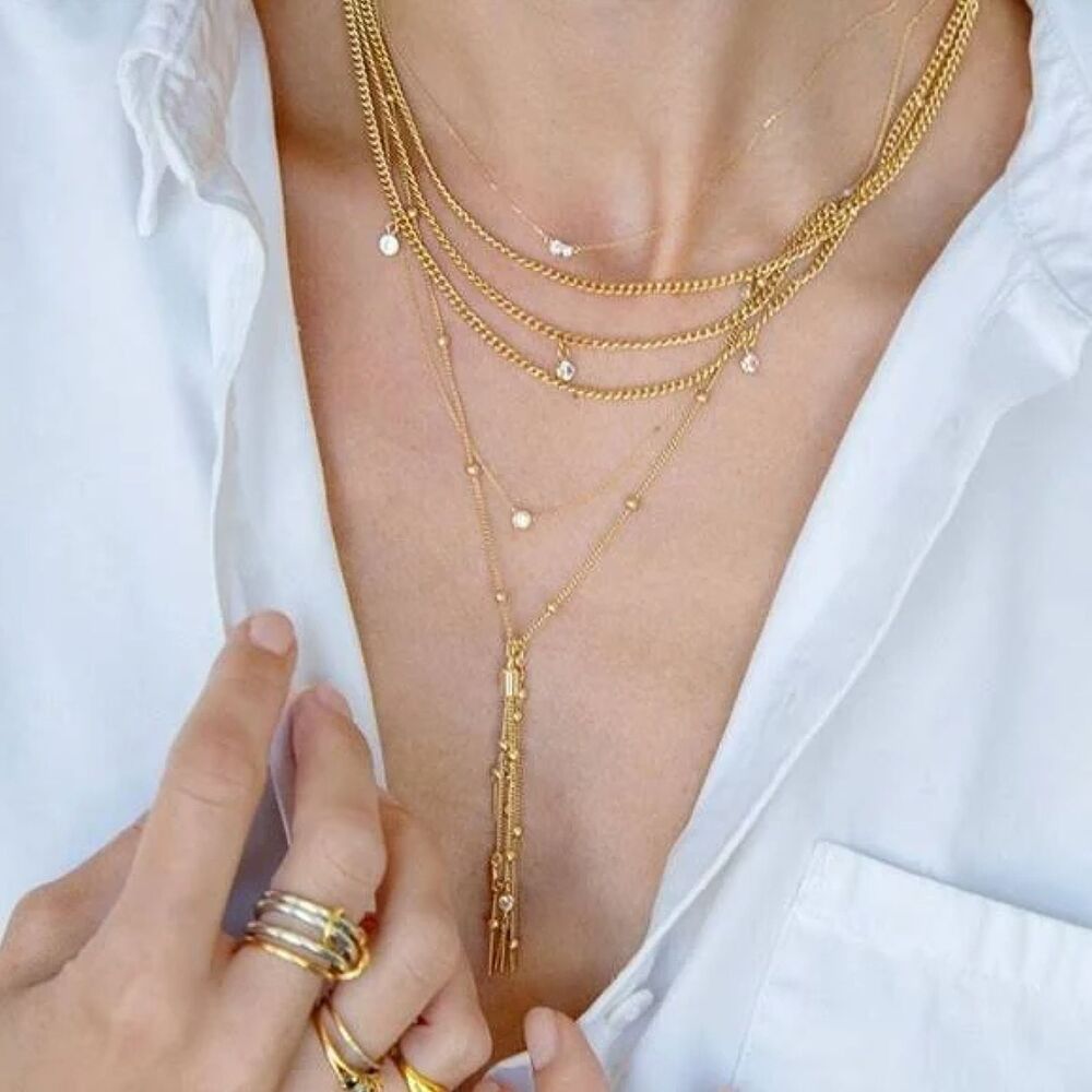 Ettika X Rachel Zoe Chloe Tassel Necklace Yellow Gold Layered Lariat Collar - Picture 8 of 10